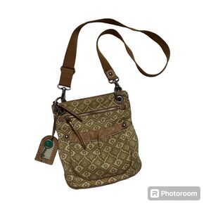 Fossil Tan Pattern Crossbody Zip Closure Purse Bag